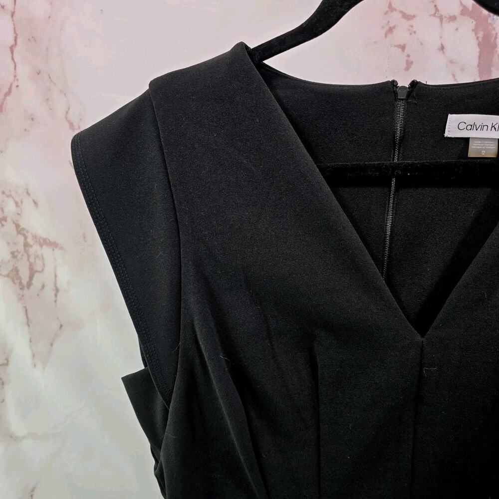 Calvin Klein Jumpsuit Womens 12 Black Short Sleeve Pants Suit V Neck Straight - Picture 2 of 11